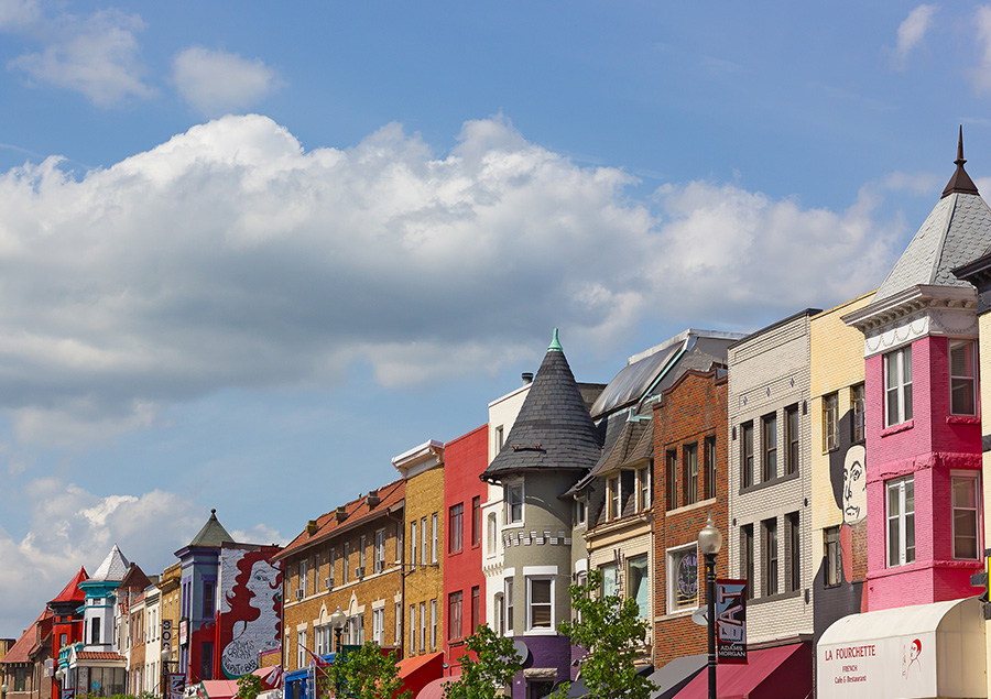 Colorful row of building on a street